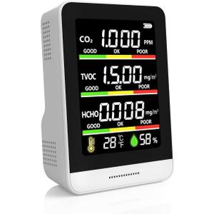 Air Quality Monitor Indoor,8-in-1 Smart Air Quality Tester with CO2, TVOC, HCHO, AQI, Temperature & Humidity, Real Time Display, Battery Powered, for Home & Office (White)