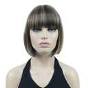 Lydell 8" Straight Short Bob Wigs Heat Resistant Synthetic Hair Flat Bangs Cute Central Dot Skin (L8-124) (L8-124 Brown with hightlights)