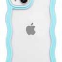 Anuck for iPhone 13 Case Wavy Edge Clear Back Design, Anti-Slip Grip Cute Wave Curly Frame Shape Shockproof Soft TPU & Hard Bumper Protective Phone Case Cover for Women Girls, Dark Blue