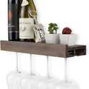 Rustic State Smith Wall Mounted Wood Floating Wine Bottle Rack with Glassware Holder Stemware Shelf Storage Organizer - Home, Kitchen, Dining Room Bar Dcor - Walnut