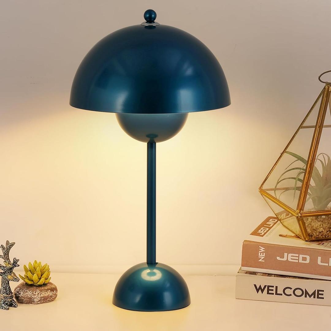 COSYLUX Modern Small Table Lamp for Bedroom, Cute Dome Shade Reflecting Light Reading Lamp for Living Room, Kid's Room, Study, Office, Beside Bedside Nightstand Desk Lamp (Pearl Blue)