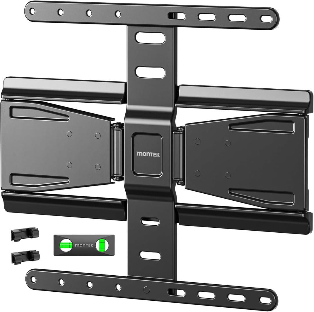 Montek 0.77" Ultra Slim TV Wall Mount for 37-75 Inch TVs, Thin Low Profile Full Motion TV Wall Mount with Articulating Dual Arms, 4X Weight Tested, Max VESA 400x400mm, Fits 16/18" Studs