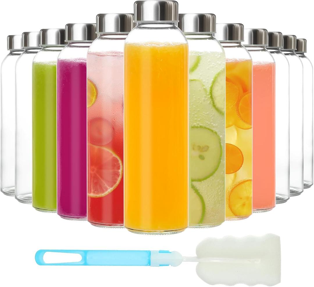 KEYWING 12Pack Glass Juice Bottles with Lids, 18oz Clear Juicing Bottle with Reusable Glass, Leak Proof Water Bottles with Airtight Stainless Steel Cap for Juice, Coffee, Beverage, Smoothies, Tea KEYWING 12Pack Glass Juice Bottles with Lids, 18oz Clear Juicing Bottle with Reusable Glass, Leak Proof Water Bottles with Airtight Stainless Steel Cap for Juice, Coffee, Beverage, Smoothies, Tea