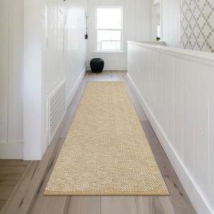 LEEVAN Hallway Runner Rug 10 ft, Cotton Woven Washable Rug, Tan Braided Low Pile Kitchen Modern Bathroom Rugs Long Front Door Floor Carpet for Classroom/Bedroom/Doorway, Tan/Cream, 2.6'x10'