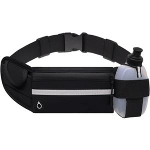 Running Belt with Water Bottle Holder, Black Fanny Pack for Men Women Kids Fit Hydration Hiking Waist Pack Runners Workout GYM Walking Sports Travel, Slim Waist Bag for Phone Keys Carry Pouch