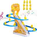Small Ducks Climbing Toys, Electric Llittle Duck Climbing Stairs Toy, Funny Duck Roller Coaster Track with 9 Ducks LED Lights & Music Button, Small Duck Slide Toy for Children Kids and Baby
