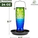 Kingsyard Bird Water Feeder for Outside, 24 Ounce, Glass Bird Water Dispenser with Metal Hanging for Garden Yard Outside Decoration, Green & Blue