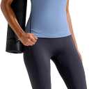 RUNNING GIRL Yoga Tank Tops for Women Built in Shelf Bra B/C Cups Strappy Back Activewear Workout Compression Tops (Blue, M)