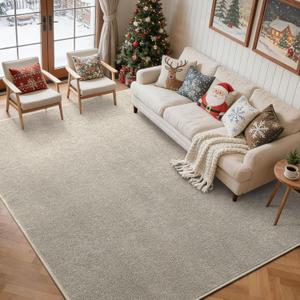 FinRec Low Pile 5x7 Area Rugs for Bedroom Living Room, Thin Rug Solid Color, Non-Slip Carpet Indoor for Home Decor (Light Tan)