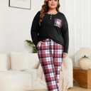 FLYCURVY Plus Size Women's Pajama Sets 2 Piece Long Sleeve Sleepwear Soft Pj Set Loungewear Plaid Pjs with Pockets XL-5XL Black