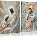 2Pcs Jesus Embracing Woman Canvas Wall Art Woman Lying Safely in Jesus Arms Wall Decor Bible Story Pictures Paintings Modern Christian Healing Posters Prints for Living Room Church 16 x 24 Inch