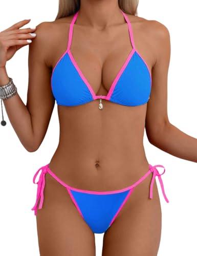 Tainehs Women's Sexy Halter Bikini Set Triangle Top String Swimwear Two Piece Swimsuits Cheeky Bathing Suit M