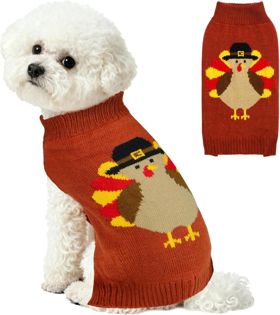 Thanksgiving Dog Sweater, Knitted Dog Thanksgiving Fall Holiday Sweaters Outfit Clothes for Small Medium Large Dogs Pets (Turkey, Medium)