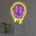 Melting Smiley Face Neon Sign Dripping Smile Wall Decor Bedroom Living Room Neon Entertainment Room Game Room Distorted smile face Sign For Kids Room Bar Party Bedroom Decor Lamp-15.7"