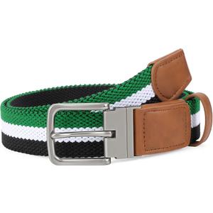 SANSTHS Reversible Braided Belt for Men and Women, Elastic Stretch Woven Golf Belts for Men, Casual Jeans Sports Work 1 3/8" (Green/White/Black)