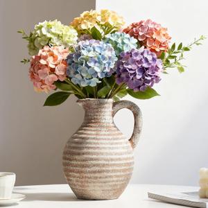 Ceramic Flower Vase Rustic Terracotta Vase with Handles Neutral Clay Pitcher Antique Vase for Home Decor,8 Inch Farmhouse Boho Vases for Living Room,Dining Table,Enterway,Shelf,Fireplace