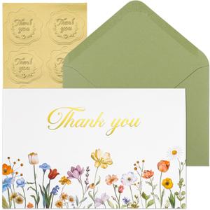 Thboxes 50 Pack Thank You Cards with Envelopes, 4x6 Inch Teacher Appreciation Cards with Stickers, Thank You Card Bulk Blank Card for Graduation, Teacher's Day, Mother's Day, Wedding, Baby Shower