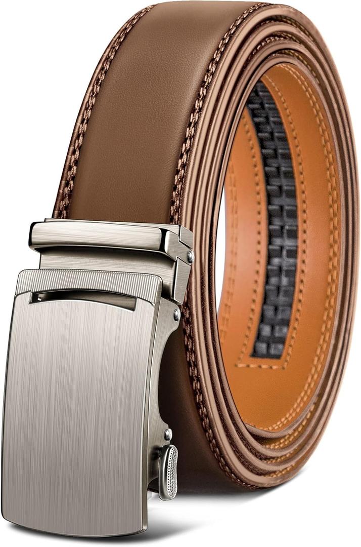 BULLIANT Mens Ratchet Belt,Leather Adjustable Slide Belt For Gift Mens Dress Casual 1 3/8",Size Adjustable