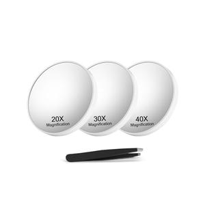 Macaki 20X&30X&40X Magnifying Mirror Suction Cup, 3.5 in Small Magnified Mirror with Tweezers, White, Set of 3