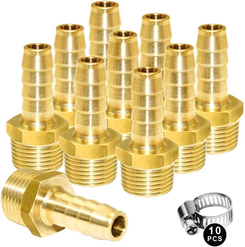 Joywayus Brass Hose Barb Fitting 3/4" Barb x1/2" NPT Male Water Fuel Air(Pack of 10)