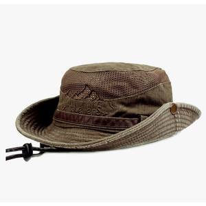 Sun Hat for Men, Cotton Embroidery Summer Outdoor Sun Protection Wide Brim Bucket Hat Foldable Safari Boonie Hat, One Size,