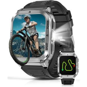Military Watches for Men - 1.83" GPS Smart Watch with Flashlight, Heart Rate, Sp02, Sleep Monitor, Bluetooth Call, Fitness Tracker for Android Phones & iPhone,Outdoor Sports Watches,Silver