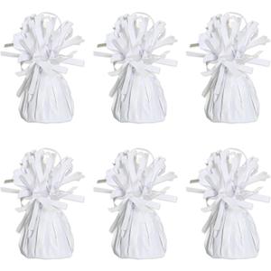 Beistle White Metallic Plastic Wrapped Balloon Weights For Birthday Parties, Weddings, Anniversaries, Table Décor, Celebrating With You Since 1900, 5.5" x 2.5", 6 Piece