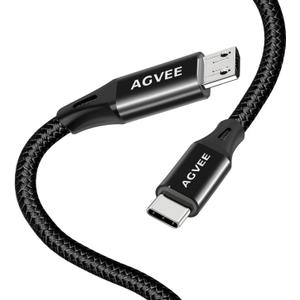 AGVEE 2 Pack 10ft USBC to Micro USB Cable, Gold Plated End Tips, Braided Charger Data Sync Cord Charging Adapter for Micro USB Devices, PS4, Kindle, Android Phone, Black