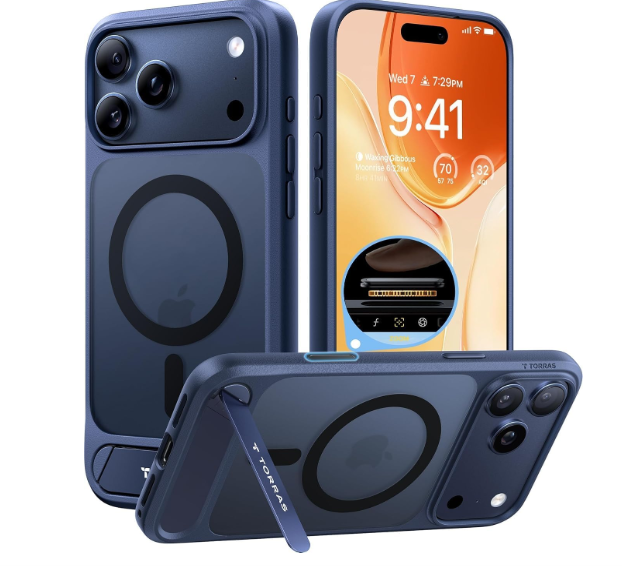 TORRAS for iPhone 17 Pro Case with Strong Magnetic & Stand, Fit for MagSafe, MilGrade Protection, Builtin Kickstand, Camera Control, Translucent Shockproof Slim 17 Pro Cover Ostand, Deep Blue