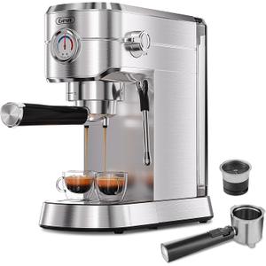 Gevi Espresso Machine 20 Bar with Portafilter for Nespresso Original Capsules and Coffee Powder, Professional Espresso Maker with Milk Frother for Cappuccino, Latte, Compact Espresso Coffee Machine (Stainless Steel)