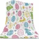 Easter Rabbits Blanket, Spring Easter Colorful Eggs Blanket for Easter Decoration, Cozy Fuzzy Plush Warm Blankets for Couch Sofa Bed 40x50 inch