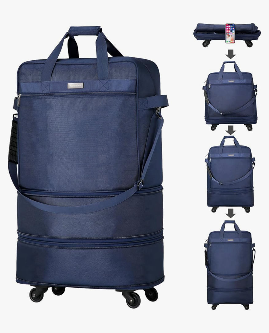 Hanke Suitcases With Wheels Expandable Foldable Luggage Bag Suitcase Collapsible Rolling Travel Bag Duffel Bag For Men Women Lightweight Suitcases Without Telescoping Handle, Blue Expands Into A 24’’ Medium Or 28" Large Checked Bag  