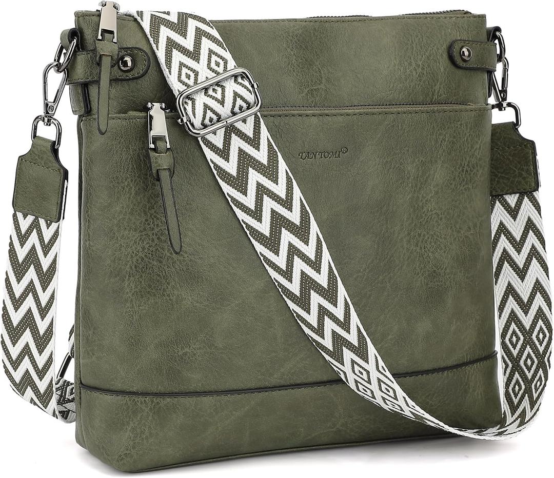 TANTOMI Vegan Leather Crossbody Bags for Women Hobo Travel Purse with Guitar Strap Trendy Women's Handbags with 6 Card Slots (Dark Green)