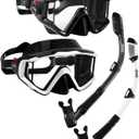 Aegend Snorkeling Gear for Adults Youth Kids, Snorkel Mask with Top Dry Valve - Panoramic View Anti-Leak and Anti-Fog with Mesh Bag for Snorkeling, Scuba Diving, Freediving & Swimming (2 PACK-Black & Black White)