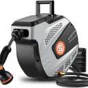 SUNPOW Retractable Garden Hose Reel - 1/2 inch x 50ft Wall Mounted Hose Reel with 3/4 inch Brass Fitting & 10 Function Sprayer Nozzle - Any Length Lock, Auto Rewind System, 180Swivel Bracket - Grey