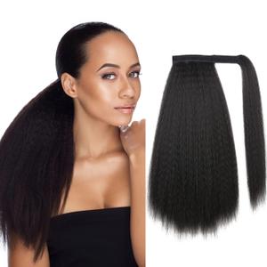 WIGNEE Kinky Straight Ponytail Wrap Around Long Ponytail Extension Natural Black Yaki Ponytail Extension for Black Women Pony Tails Hair Extensions (Natural Black, 16 Inches)