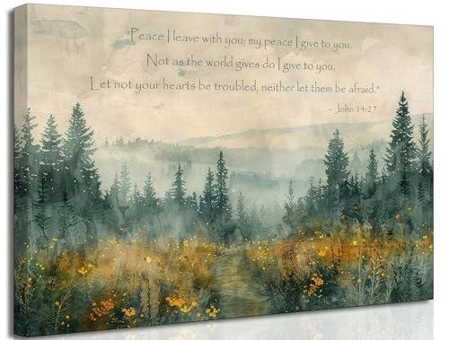 Christian Bible Canvas Wall art Scripture John14:27 Vintage Forest Pathway Landscape Watercolor Painting Picture Wall Decor Poster Print Artwork for Living Room Bedroom Home Decoration (Canvas, 16x24in)