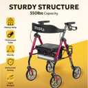 Walkers for Seniors with Seat W20A, 15 lbs Lightweight Rollator | Aluminum, 350 lbs Heavy-Duty, Smooth 8” Widened Wheels, Foldable, Dual Height Adjustment, Thickened Ergonomic Seat & Backrest