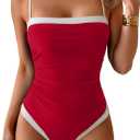 B2prity One Piece Swimsuit for Women Tummy Control Slimming Bathing Suit Color Block Swim Suit Modest Swimwear (Red, XXL)