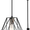 GLOBE Electric 60846 1-Light Plug-in or Hardwire Pendant Lighting, Dark Bronze, Antique Brass Accent Socket, Cage Shade, 15-Foot Black Fabric Cord, in-Line On/Off Switch, Bulb Not Included