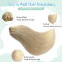 Sew in Hair Extensions Real Human Hair, 20 Inch 100G Weft Hair Extensions Human Hair Bundles Platinum Blonde Hand Tied Weft Hair Extensions Human Hair Weft Sew in Weave Bundles