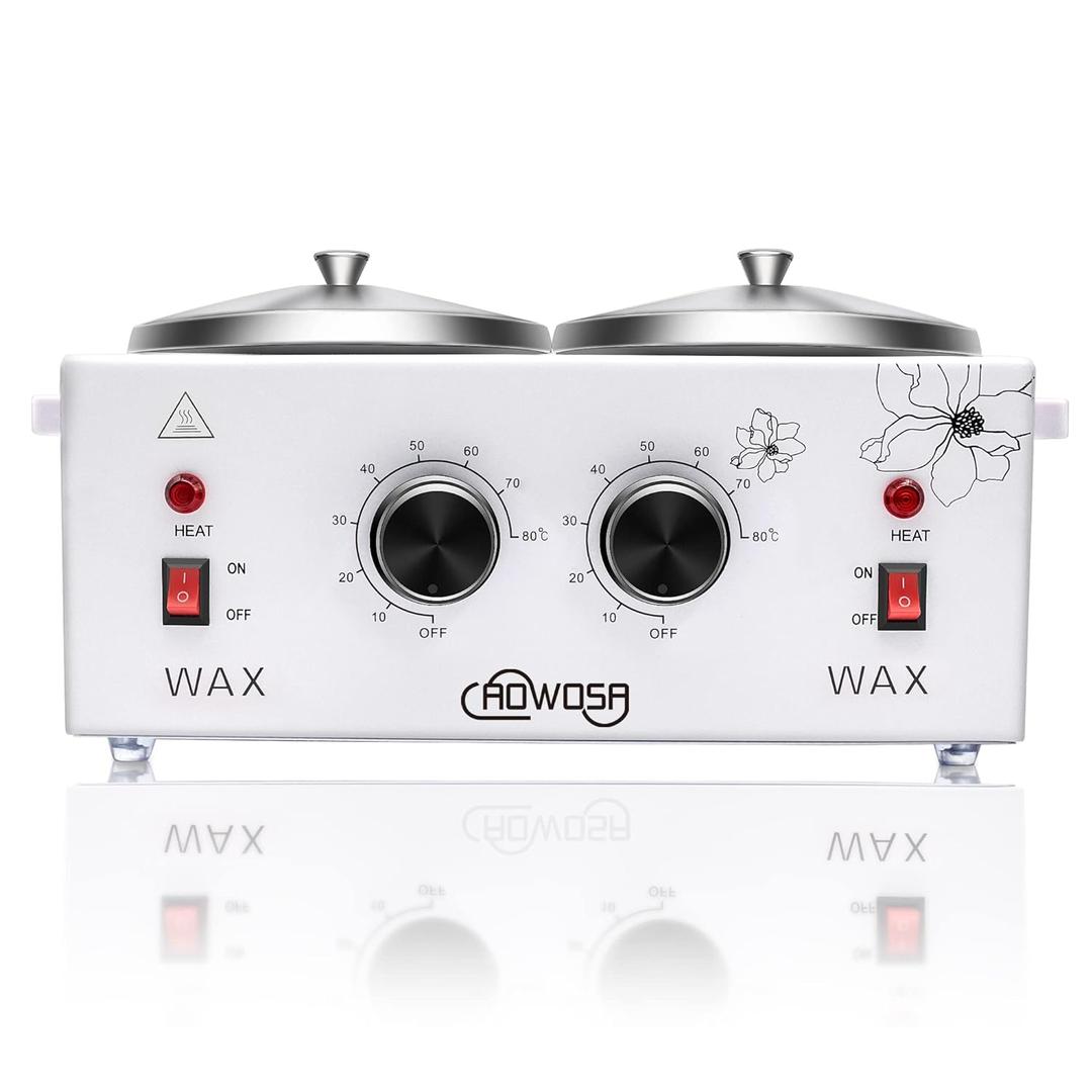 Double Wax Warmer Professional Electric Wax Heater Machine for Hair Removal, Dual Waxing Pot Paraffin Facial Skin Body SPA Salon Equipment with Adjustable Temperature Set