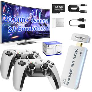 2026 New Retro Gaming Console, Retro Gaming Stick with 20,000+ Classic Game and 23 Game Emulators, Plug & Play 4K HDMI Output Game Console Stick with Dual 2.4G Controllers (64GB) for Christmas gifts