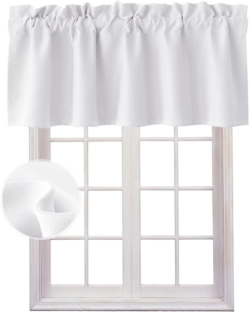 Hiasan Valance Curtains for Kitchen Rod Pocket Room Darkening Window Curtain Valance, 42 x 18 Inches Length, Greyish White, 1 Panel