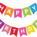 Fecedy Colorful Happy Birthday Banner Bunting Pre-Strung No DIY for Birthday Party Decorations (Multi)