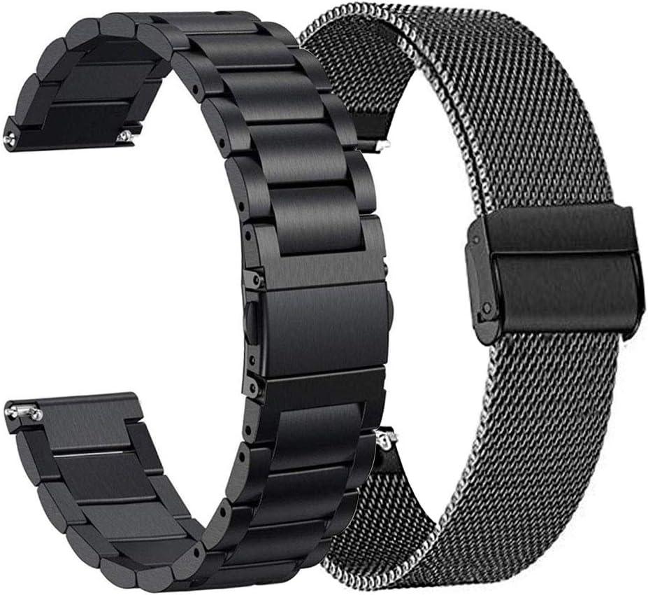 ViCRiOR Compatible with Amazfit Active 2/ GTS 4 Mini/GTS 4 /GTS 3/ GTS 2/2 Mini/2e Watch Bands, 2 Pack Stainless Steel Mesh Strap Bracelet Replacement for Amazfit Bip/Bip 3 Pro/Bip U Pro Man Women (Black)