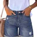 luvamia Women's Casual Ripped Denim Shorts High Rise Distressed Rolled Hem Jeans Shorts (Blue, M)