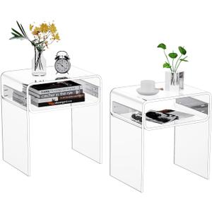 Clear Acrylic End Table 2-Tier Bedside nightstand for Living Room Bedroom Home Decor (Clear Double)