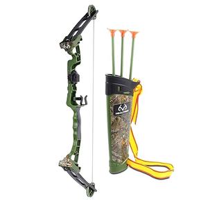 NKOK Realtree Jr. Compound Bow Set; PVC Tipped Suction Cup Arrows Can Be Propelled Up to 40 Feet; 3 Arrows and Target; Red LED Scope; Age 6+