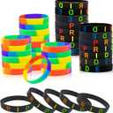 BDS-HOME 40pcs Pride Month Rainbow Silicone Wristbands Stretchable Colorful Bracelets Bulk Pride Day Bracelets LGBTQ Support for Festivals Parades Decorations Party Accessories (Mix & Black)